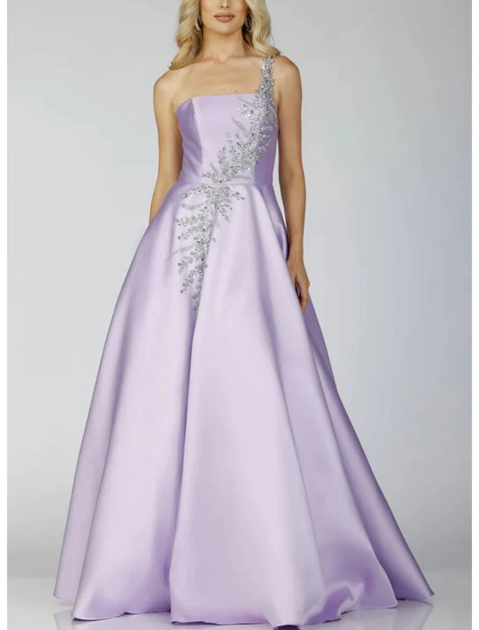 Vestidos de fiesta de corte A, vestido brillante, vestido formal de fiesta, largo hasta el suelo, sin mangas, un hombro, satén, sin espalda con lentejuelas brillantes