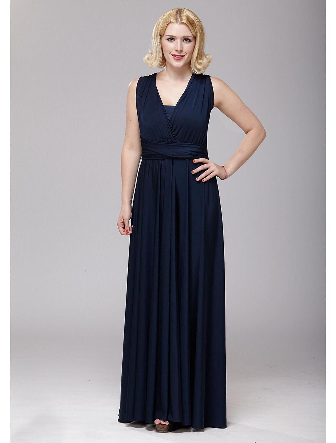 A-Line Bridesmaid Dress V Neck Sleeveless Floor Length Spandex with Sash / Ribbon