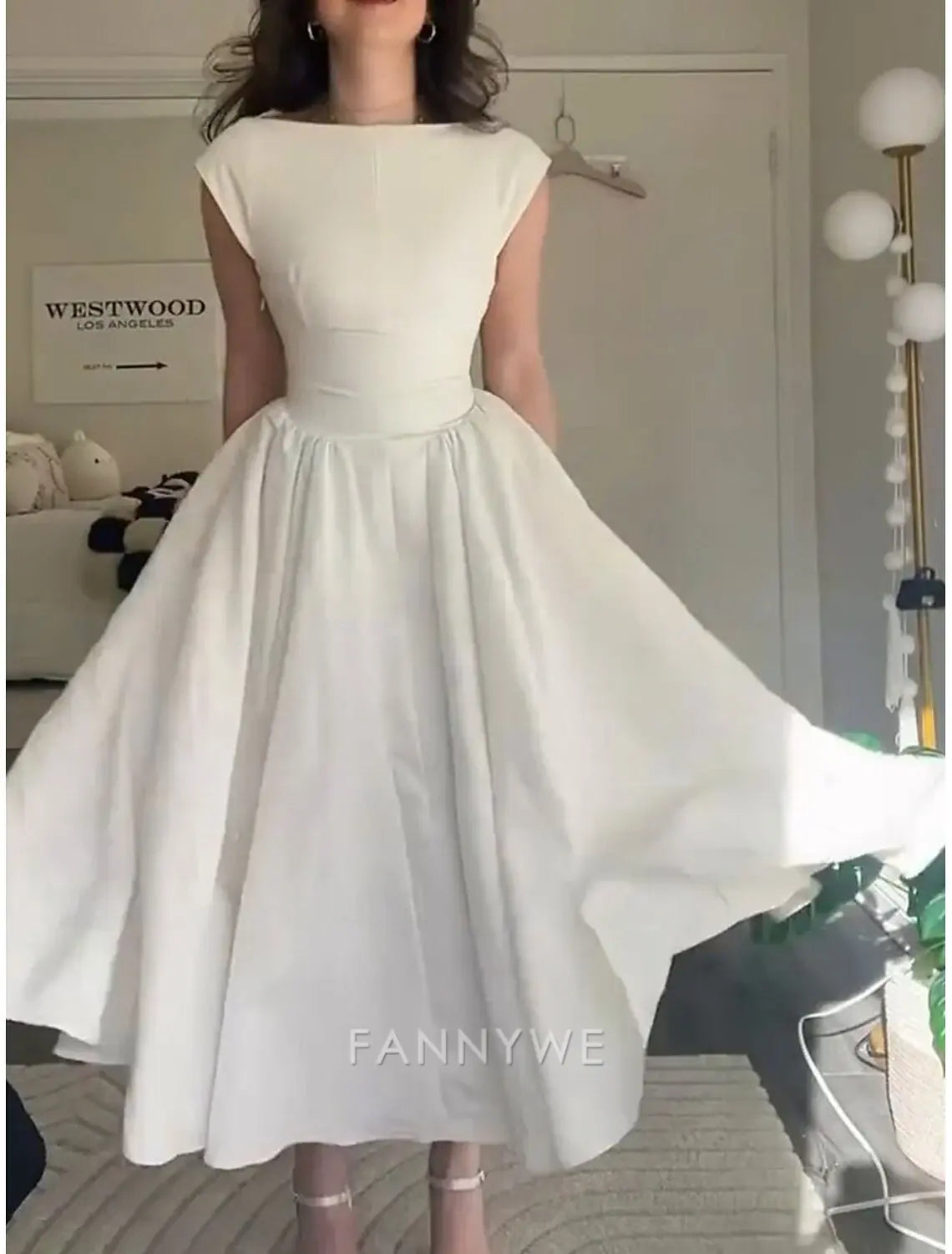 FannyWe Simple A-Line Party Dresses Elegant Dress Wedding Wedding Guest Ankle Length Sleeveless Jewel Neck Polyester Backless with Pleats Dresses