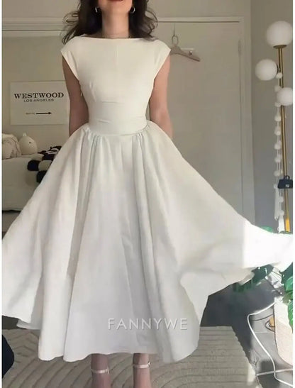 FannyWe Schlichte A-Linie Partykleider Elegantes Kleid Hochzeit Hochzeitsgast Knöchellang Ärmellos Juwelausschnitt Polyester Rückenfrei mit Falten Kleider