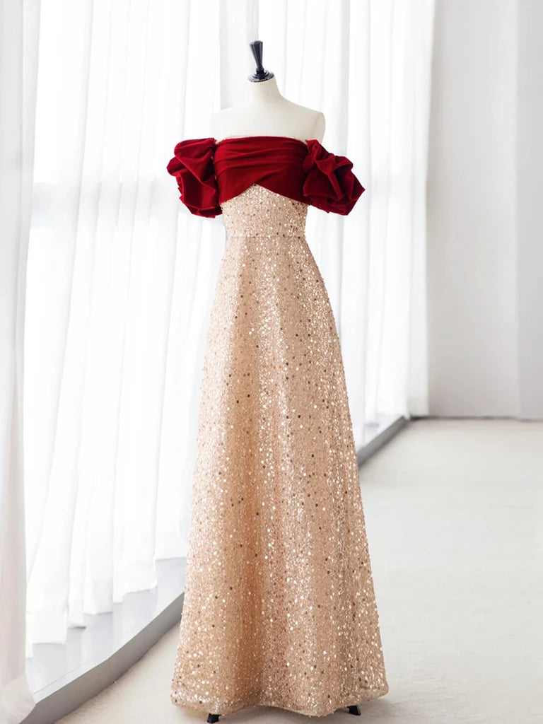A-Line Long Tulle Sequin Long Prom Dress