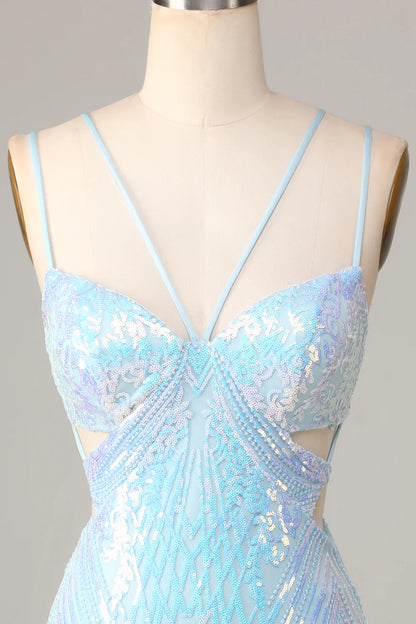 Bodycon Spaghetti Straps Sequins Short Homecoming Dress