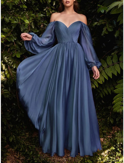 Vestidos de novia con corte tubo/columna, elegantes, para invitadas de boda, hasta el suelo, manga larga, escote corazón, para dama de honor, de gasa con pliegues y fruncido.