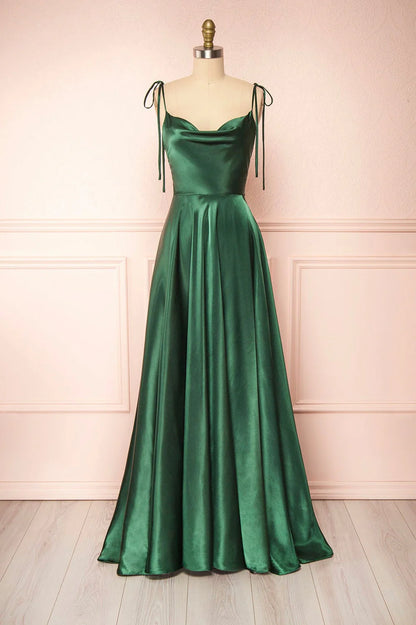 A-Linie Spaghettiträger Satin Langes Abendkleid Ballkleid