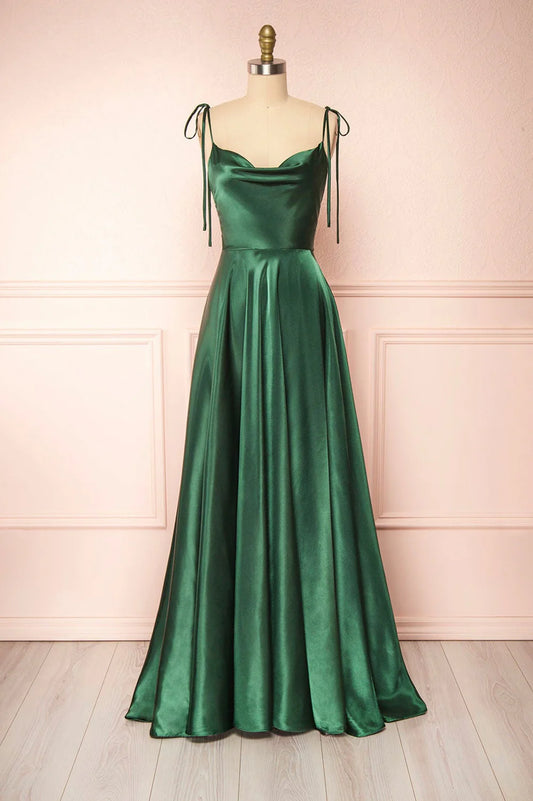 A-Linie Spaghettiträger Satin Langes Abendkleid Ballkleid