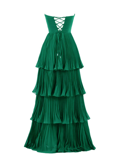 Strapless Ruffle Multi-Layer Long Prom Dress