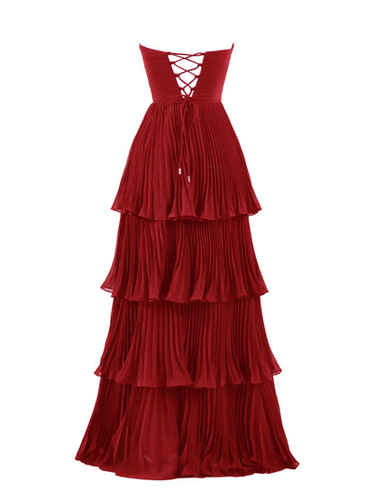 Strapless Ruffle Multi-Layer Long Prom Dress