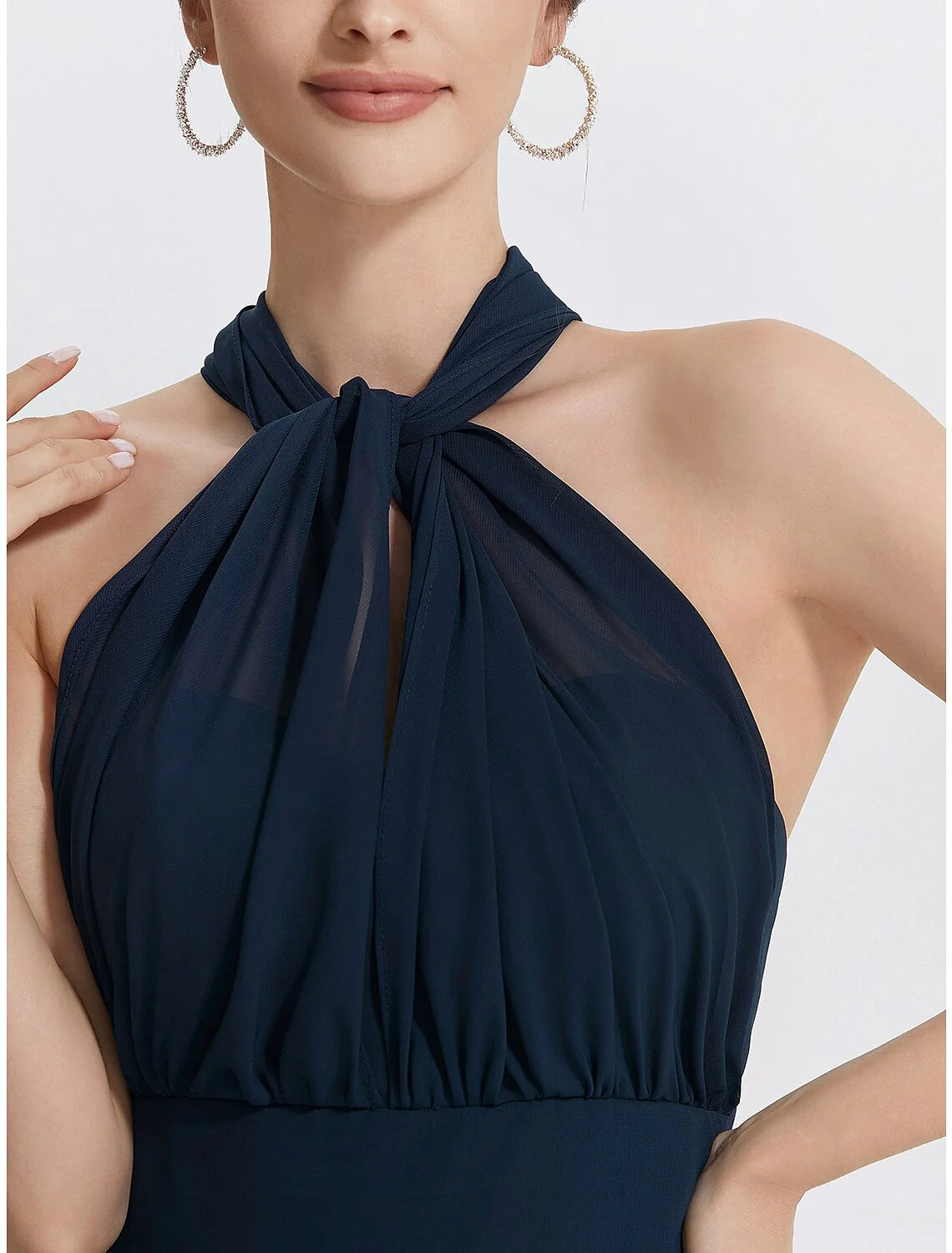 Vestidos de cóctel de corte A para invitada de boda, largo hasta la rodilla, manga corta, hombros descubiertos, convertibles en gasa con fruncido