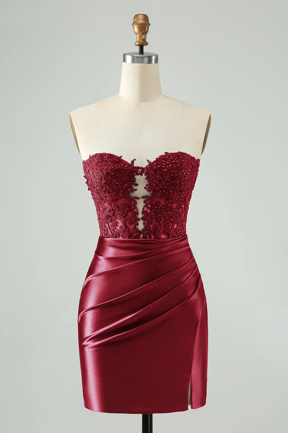 Sparkly Bodycon Strapless Hollow Out Homecoming Dress with Lace