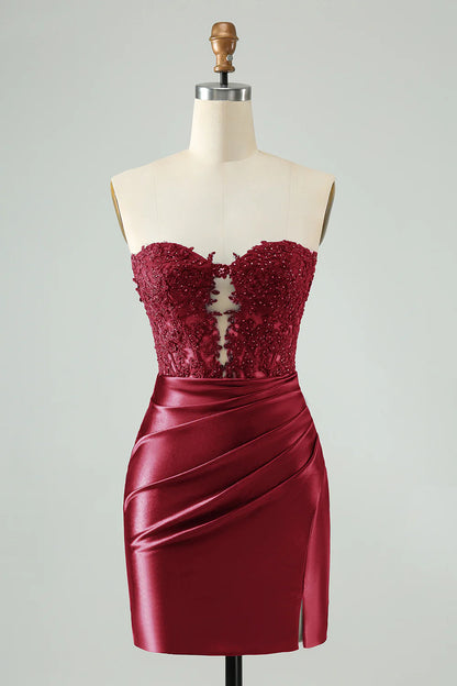 Sparkly Bodycon Strapless Hollow Out Homecoming Dress with Lace