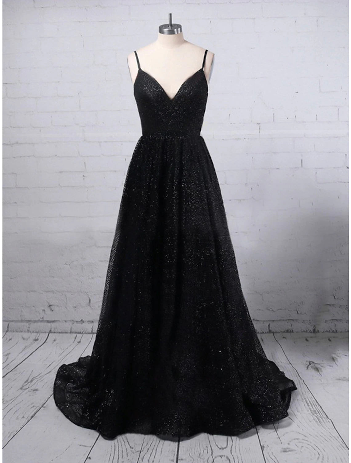 A-Line Prom Dresses Glittering Dress Party Wear Prom Floor Length Sleeveless Spaghetti Strap Sequined with Slit