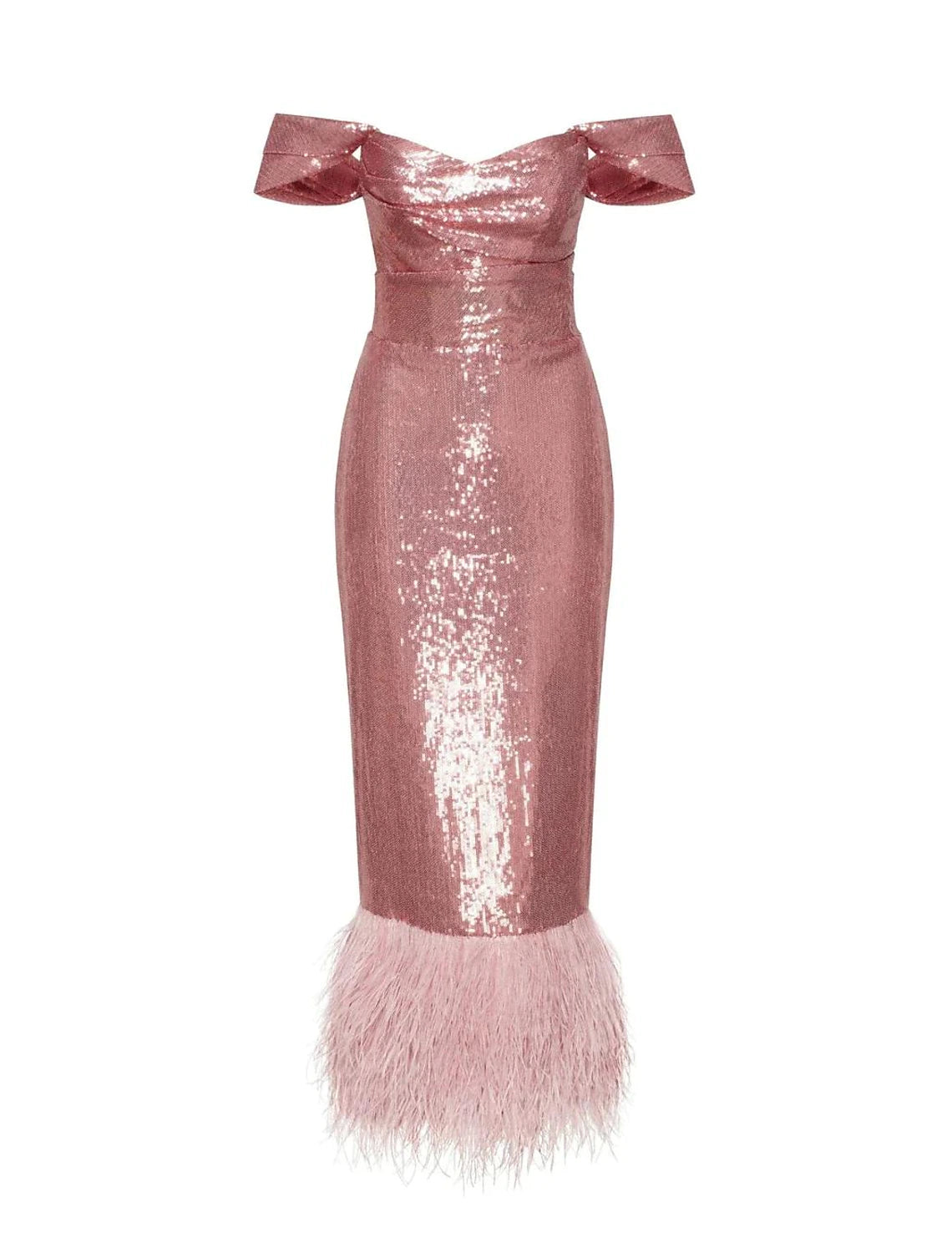 Sheath / Column Homecoming Dresses Sparkle & Shine Dress Party Wear Summer Tea Length Sleeveless Off Shoulder Sequined with Feather Sequin Slit