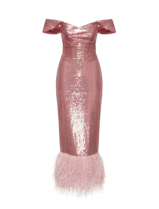 Sheath / Column Homecoming Dresses Sparkle & Shine Dress Party Wear Summer Tea Length Sleeveless Off Shoulder Sequined with Feather Sequin Slit