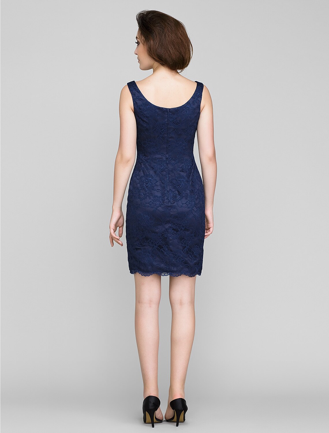 Sheath / Column Mother of the Bride Dress Convertible Dress Scoop Neck Short / Mini Lace Charmeuse Long Sleeve with Lace