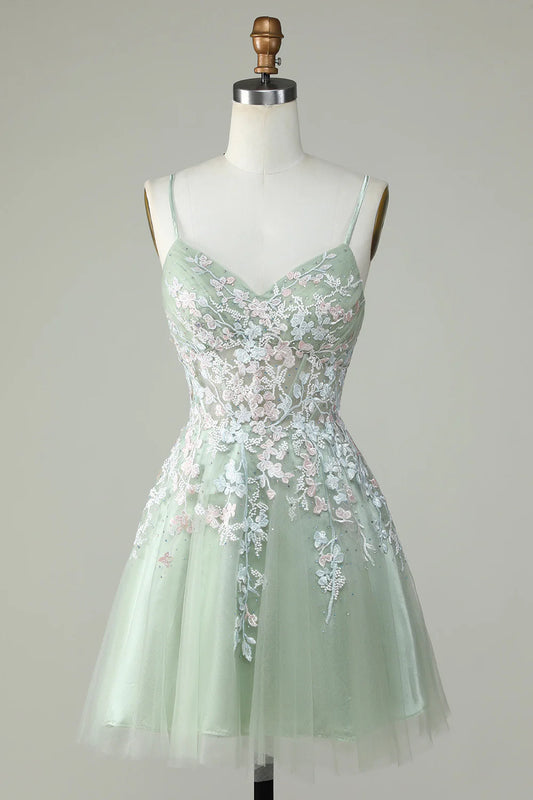 Spaghetti Straps Homecoming Dress With Criss Cross Back