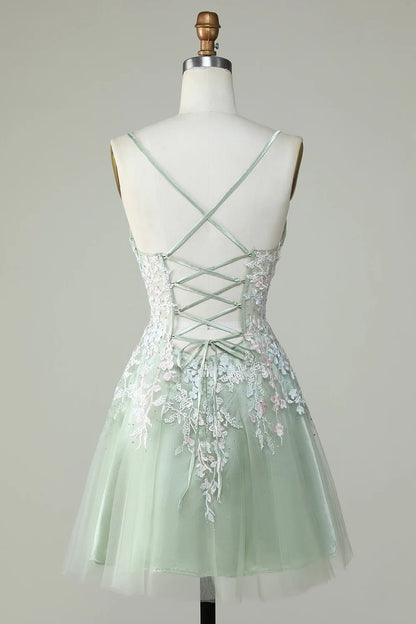 Spaghetti Straps Homecoming Dress With Criss Cross Back