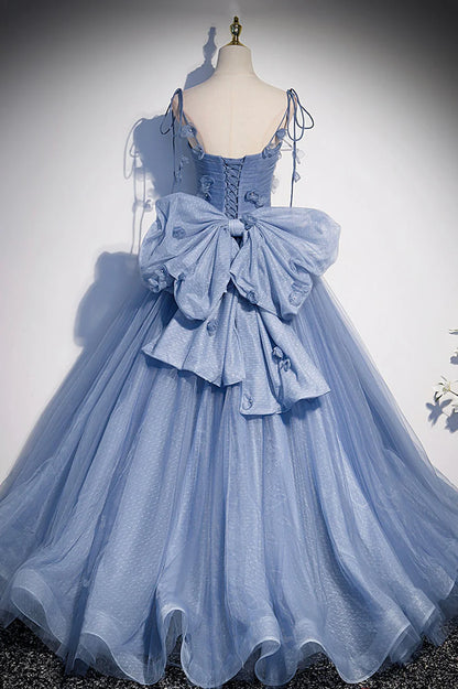 A-Linie Tüll Lange Spaghettiträger Partykleid Ballkleid mit Schleife
