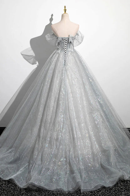 A-Line Off the Shoulder Tulle Prom Dress Corset Floor Length Party Dress