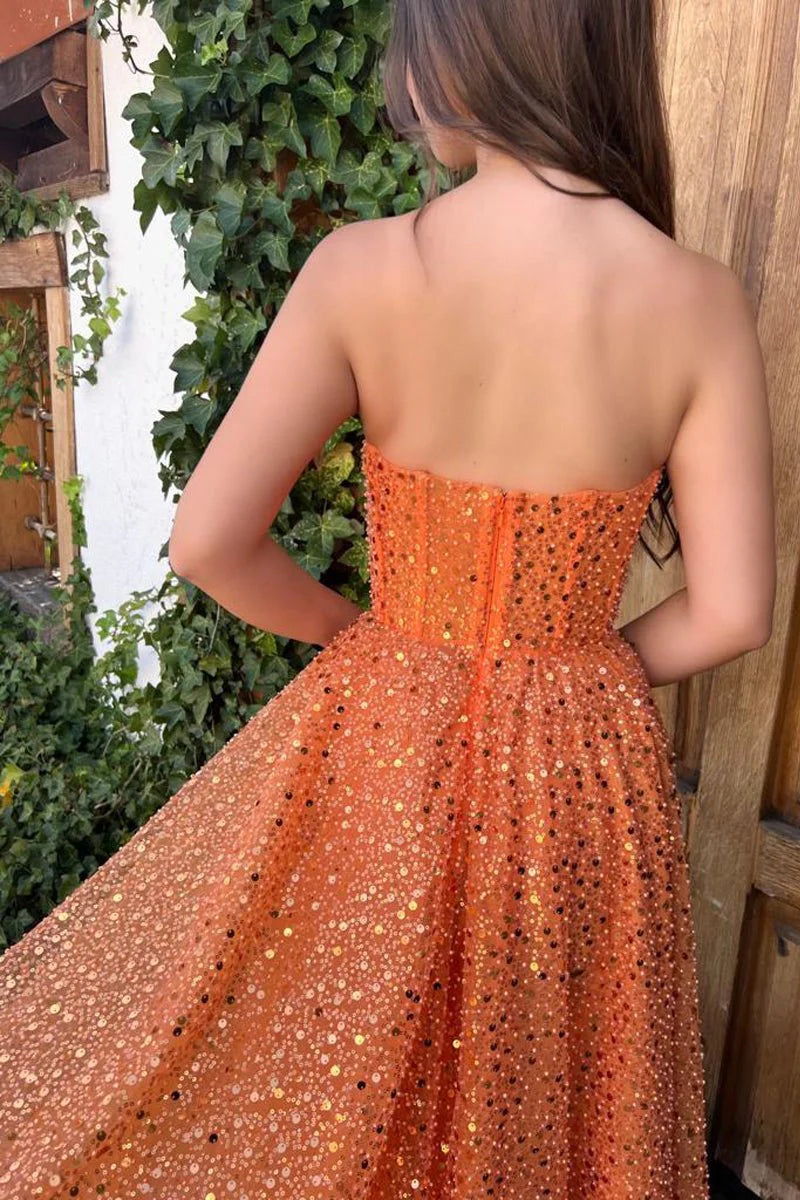 Vestidos de fiesta de corte A, brillantes y con brillo, para cóctel, largo hasta el suelo, sin mangas, escote corazón, encaje con lentejuelas