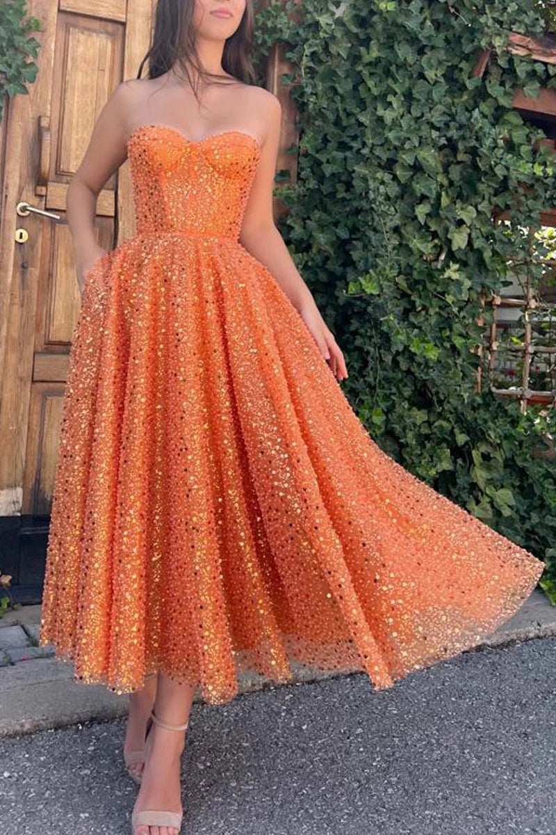 Vestidos de fiesta de corte A, brillantes y con brillo, para cóctel, largo hasta el suelo, sin mangas, escote corazón, encaje con lentejuelas