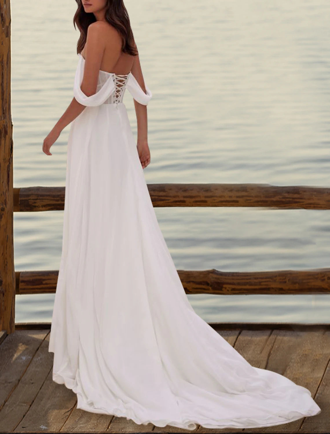 Hall Formale Brautkleider Mantel/Spalte Off Schulter Kurzarm Gericht Zug Organza Brautkleider Mit Falten Geraffte