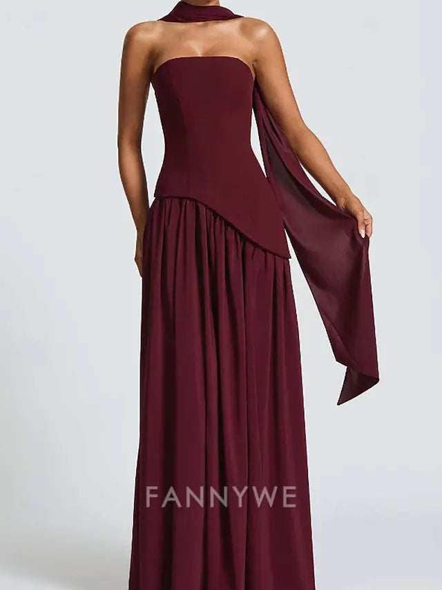 FannyWe Simple Women's Long Dress Maxi Dress White Dress Graduation Dress Party Dress Fashion Party Evening Party Going out Regular Fit Plain Sleeveless Strapless White Yellow Wine Navy Blue Summer