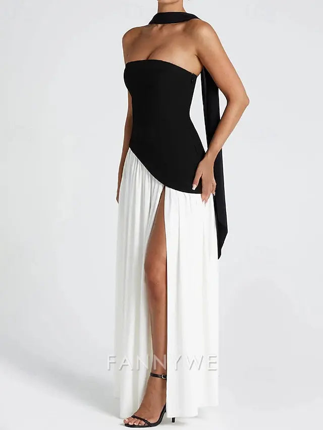 FannyWe Simple Women's Long Dress Maxi Dress White Dress Graduation Dress Party Dress Fashion Party Evening Party Going out Regular Fit Plain Sleeveless Strapless White Yellow Wine Navy Blue Summer