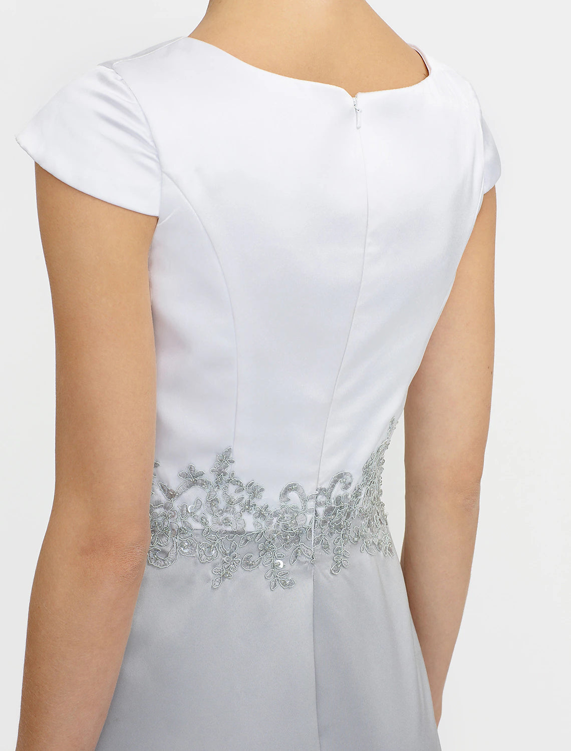 Sheath / Column Mother of the Bride Dress Formal Two Piece Jewel Neck Short / Mini Satin Short Sleeve yes with Lace Pleats