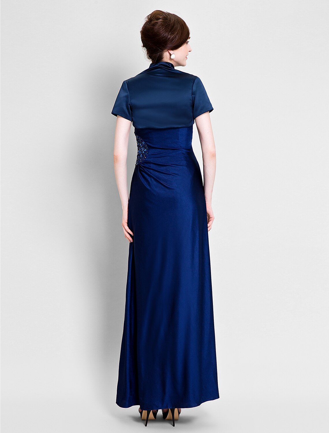 Sheath / Column Mother of the Bride Dress Convertible Dress One Shoulder Ankle Length Satin Jersey Short Sleeve No with Beading