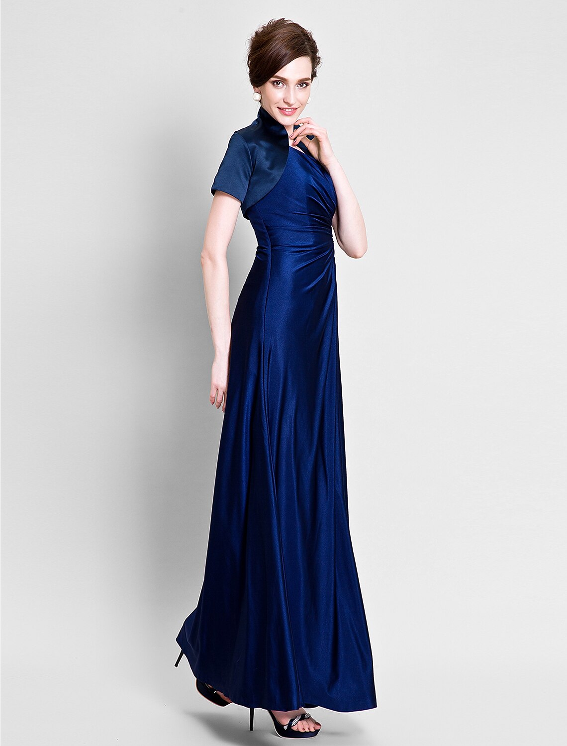 Sheath / Column Mother of the Bride Dress Convertible Dress One Shoulder Ankle Length Satin Jersey Short Sleeve No with Beading