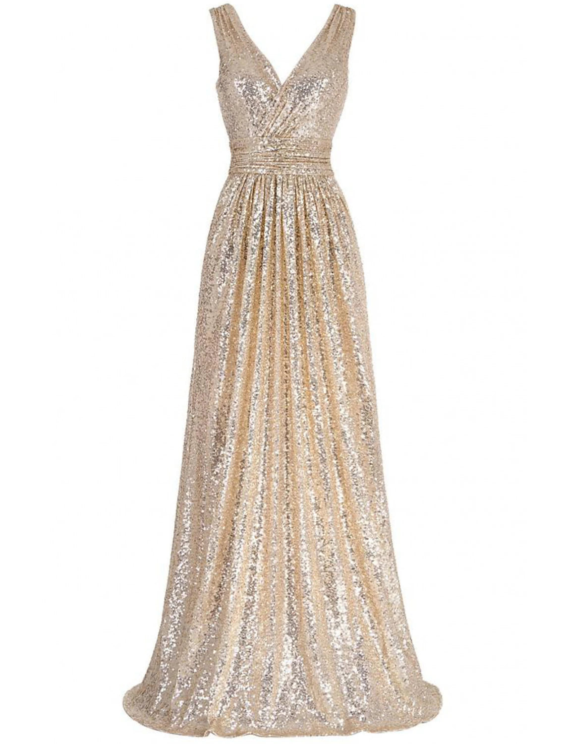 Vestidos de fiesta de tubo/columna Vestido brillante y resplandeciente Vestido formal para invitados de boda Largo hasta el suelo Sin mangas Cuello en V Con lentejuelas y pliegues Lentejuelas