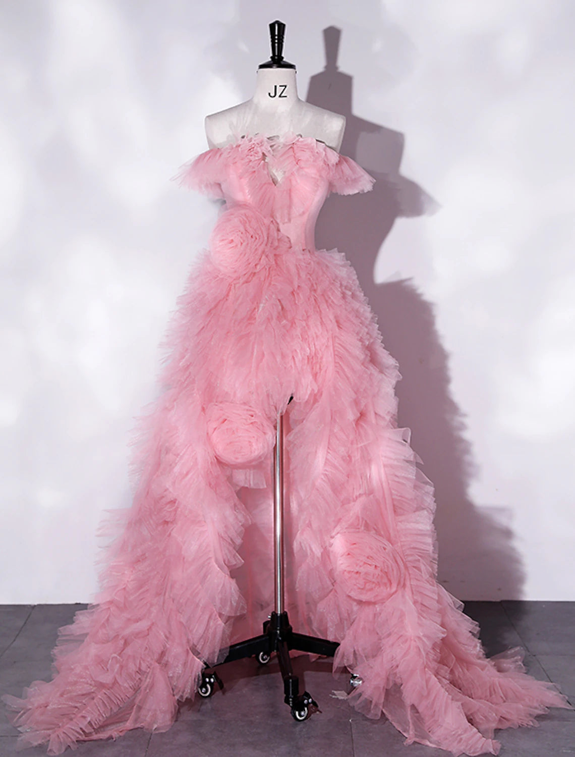 A-Line Prom Dresses Floral Dress Party Wear Wedding Party Asymmetrical Sleeveless Off Shoulder Tulle with Slit