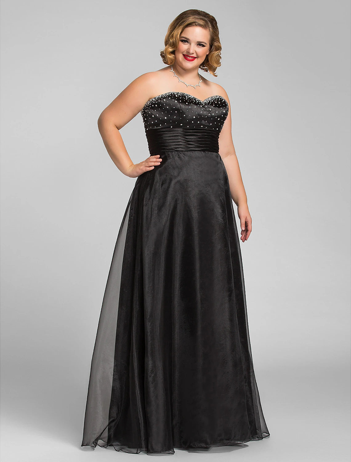 A-Line Black Dress Prom Formal Evening Floor Length Sleeveless Sweetheart Organza with Ruched Beading