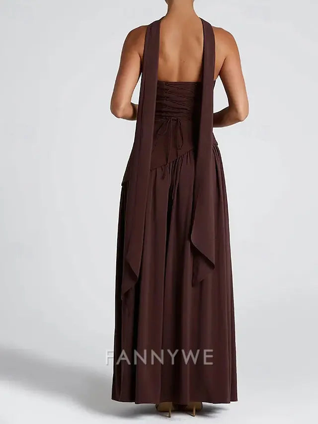 FannyWe Simple Women's Long Dress Maxi Dress White Dress Graduation Dress Party Dress Fashion Party Evening Party Going out Regular Fit Plain Sleeveless Strapless White Yellow Wine Navy Blue Summer