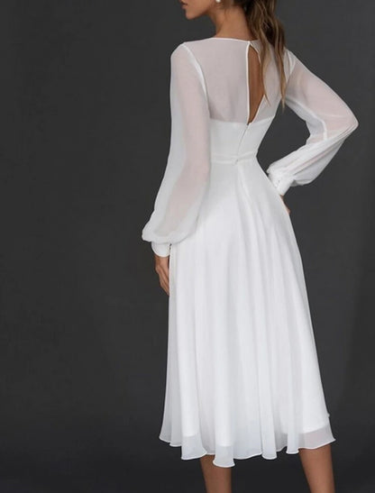 Vestidos de novia sencillos de recepción Vestidos de novia Línea A Escote redondo Manga 3/4 Hasta la rodilla Encaje Vestidos de novia con fajas / cintas Apliques Fiesta de bodas de verano