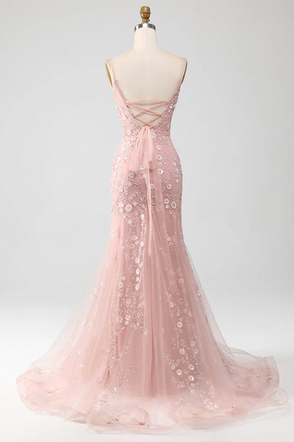 Vestido de fiesta con apliques y tirantes finos Mermiad