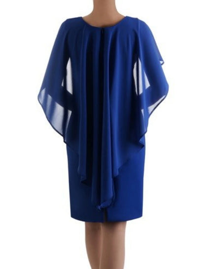 Sheath / Column Mother of the Bride Dress Wedding Guest Minimalist Elegant Scoop Neck Knee Length Chiffon Half Sleeve with Ruching Solid Color