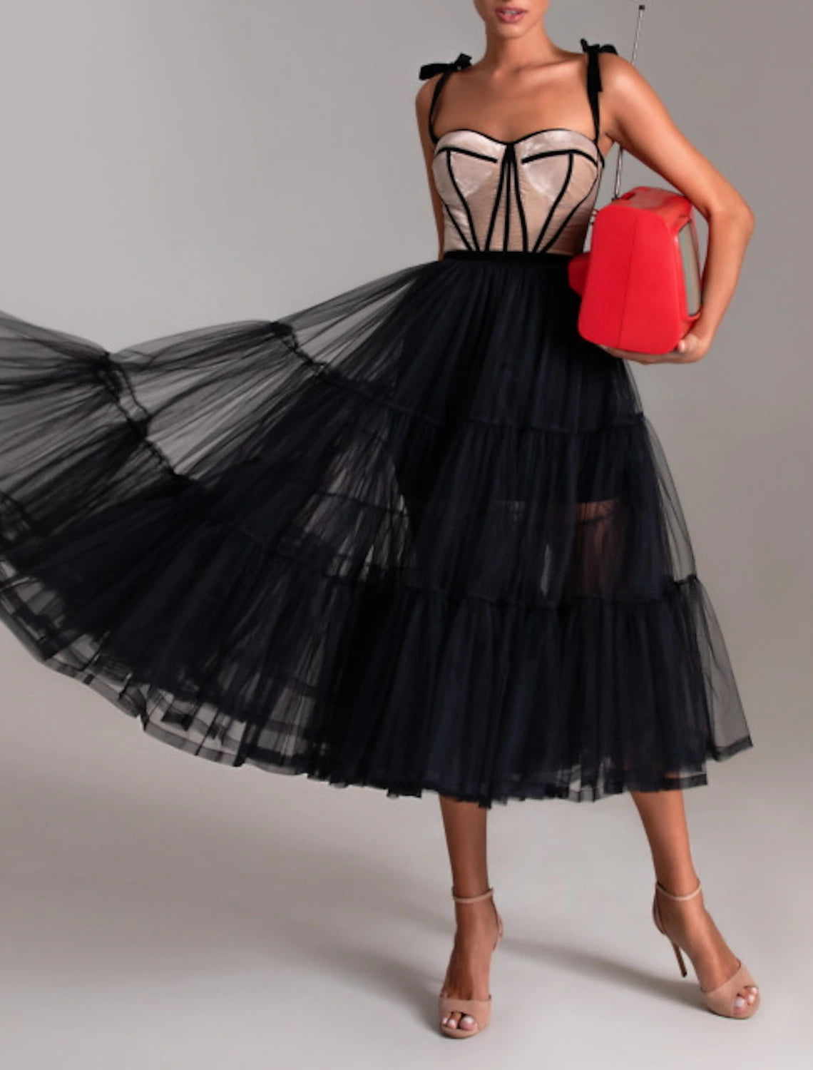 A-Line Cocktail Dresses Party Dress Wedding Guest Cocktail Party Tea Length Sleeveless Sweetheart Wednesday Addams Family Tulle with Pleats Tiered