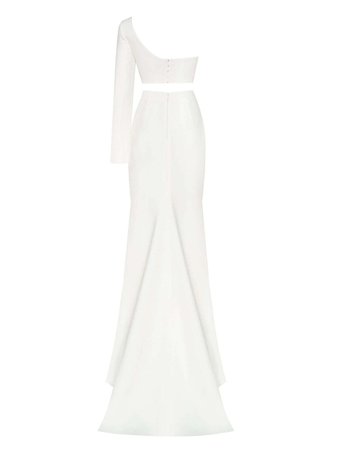 Vestido tubo/columna minimalista sexy para fiesta de cumpleaños, un hombro, manga larga, cola de corte, satén con abertura, color puro