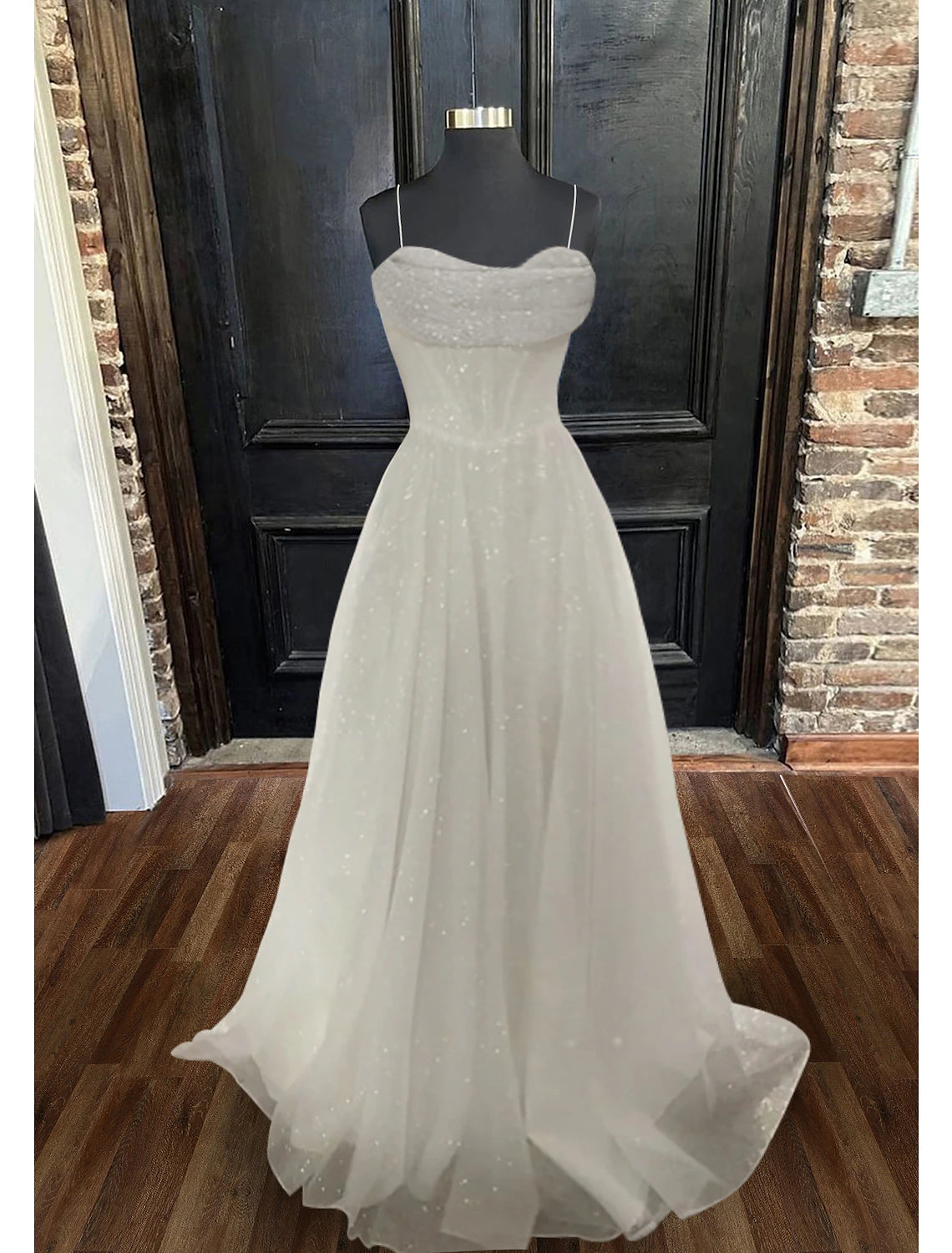 Vestidos de fiesta de corte A con corsé, para invitados de boda, fiesta de bodas, con cola larga y sin mangas, tirantes finos, para recepción de boda de otoño, tul con pliegues brillantes.