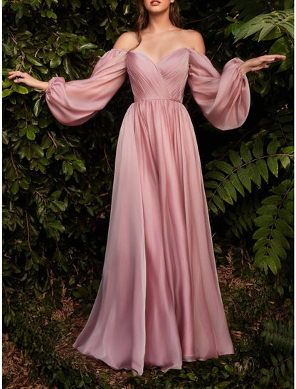 Vestidos de novia con corte tubo/columna, elegantes, para invitadas de boda, hasta el suelo, manga larga, escote corazón, para dama de honor, de gasa con pliegues y fruncido.