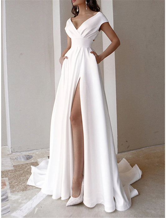Women's Prom Dress Party Dress Swing Dress Long Dress Maxi Dress Black White Red Short Sleeve Plain Ruffle Summer Spring Fall V Neck