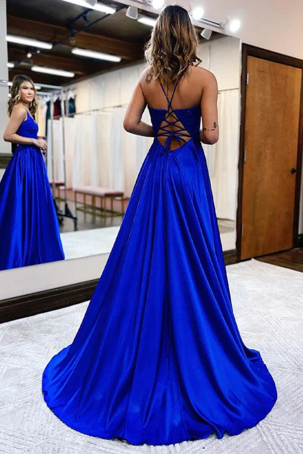 A-Line Long Satin Prom Dress with Split