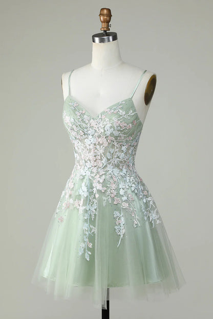 Spaghetti Straps Homecoming Dress With Criss Cross Back