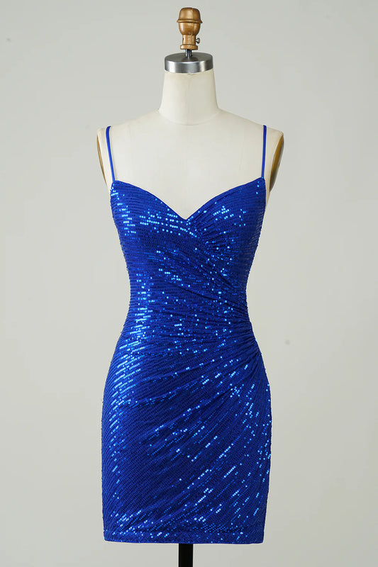 Sparkly Bodycon Spaghetti Straps Sequins Short Homecoming Dress