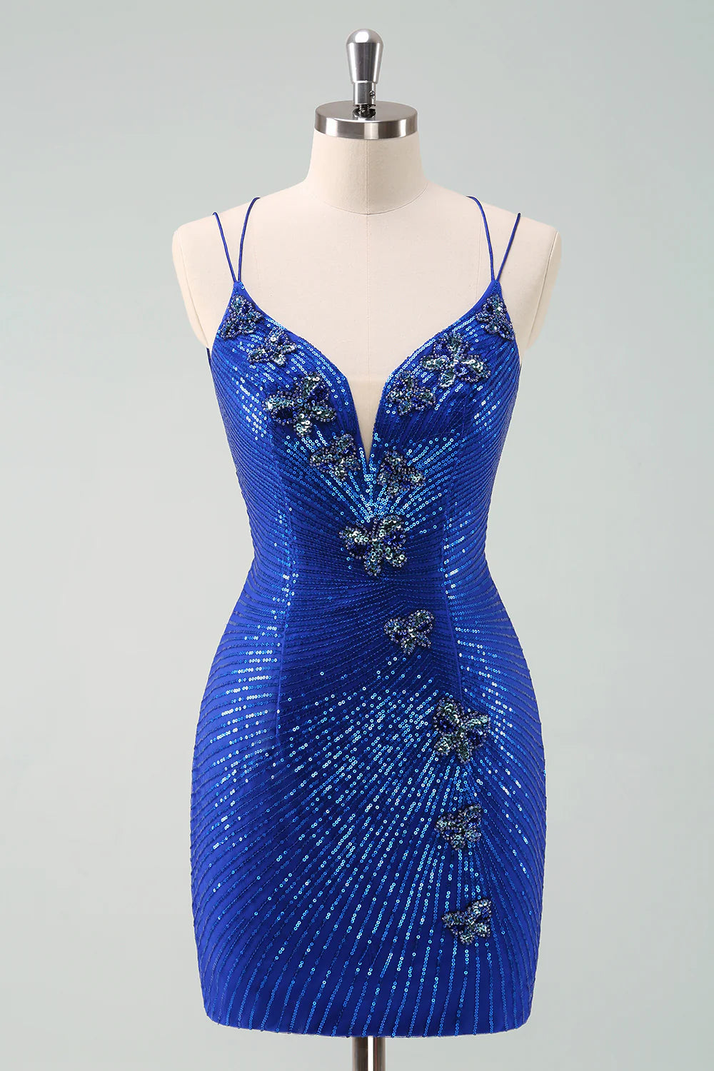 Glitter Tight Homecoming Dress with Sequins Butterflies