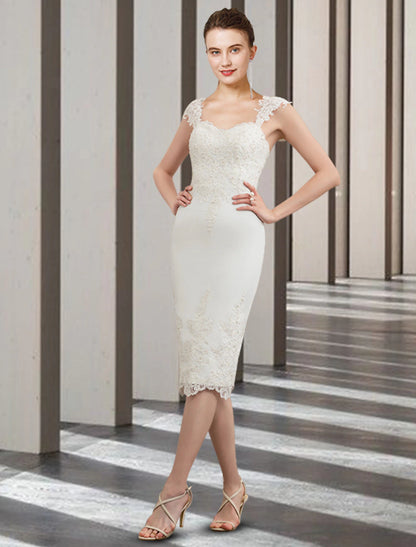Two Piece Sheath / Column Mother of the Bride Dress Wedding Guest Church Elegant Jewel Neck Knee Length Chiffon Lace Sleeveless with Beading Appliques