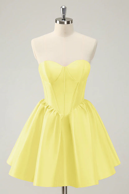 A Line Sweetheart Corset Satin Cute Homecoming Dress