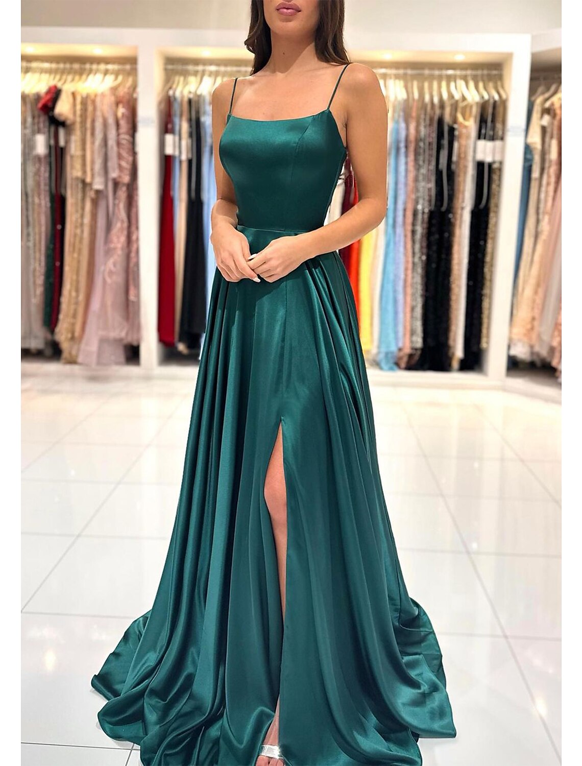 A-Line Prom Dresses Empire Dress Formal Prom Floor Length Sleeveless Sweetheart Imitation Silk Backless with Pleats