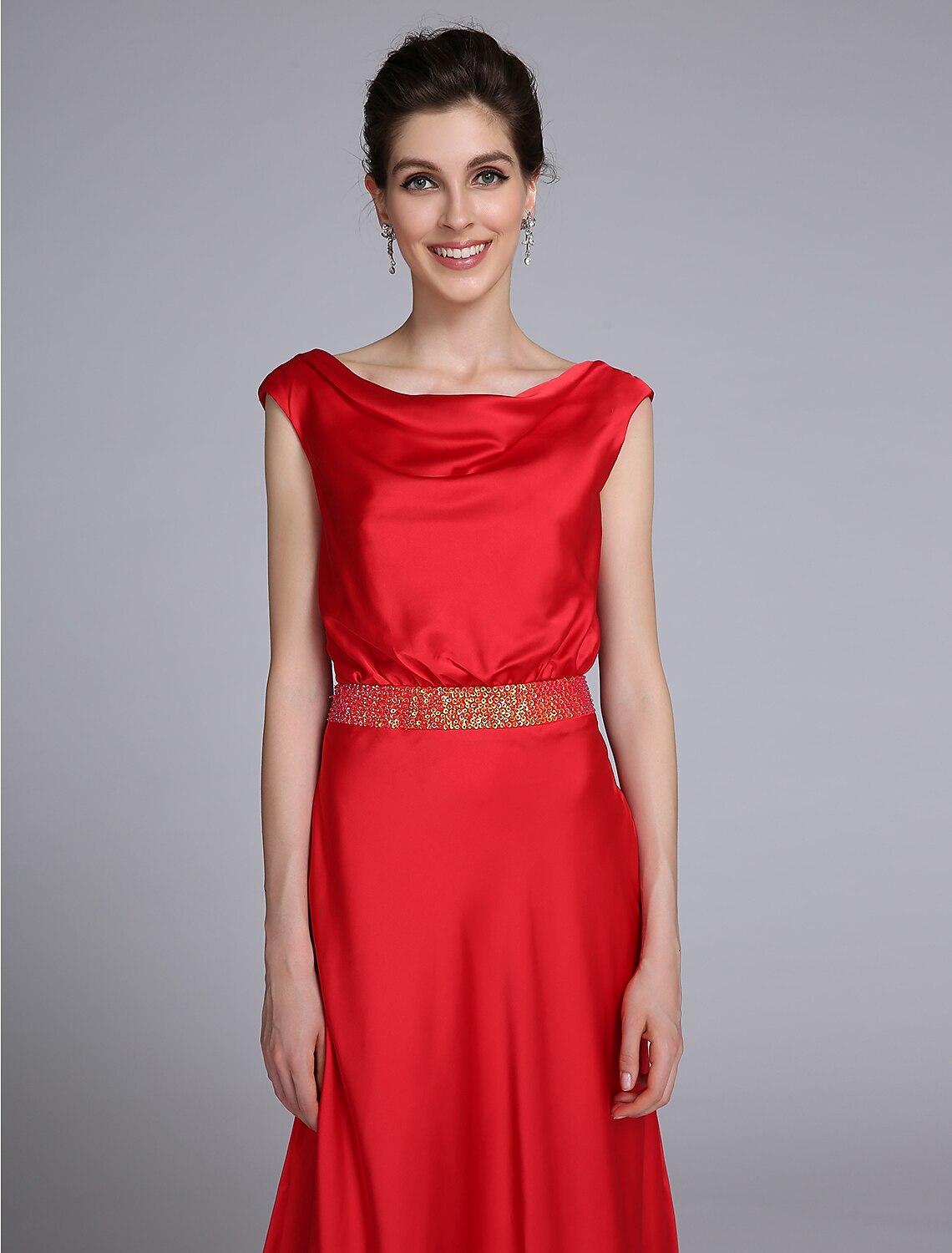 Sheath / Column Mother of the Bride Dress Open Back Cowl Neck Court Train Taffeta Sleeveless No with Beading